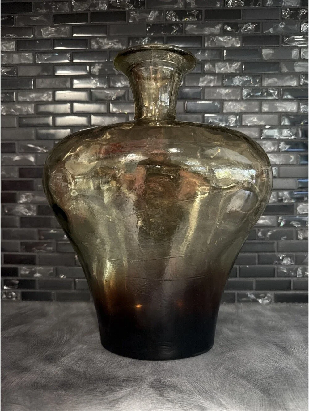 1980s Large Vidros Miguel Recycled Art Glass Decanter, Amber, Spain